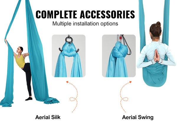 VEVOR aerial yoga hammock with complete accessories, including carabiners and daisy chains for diverse setups.