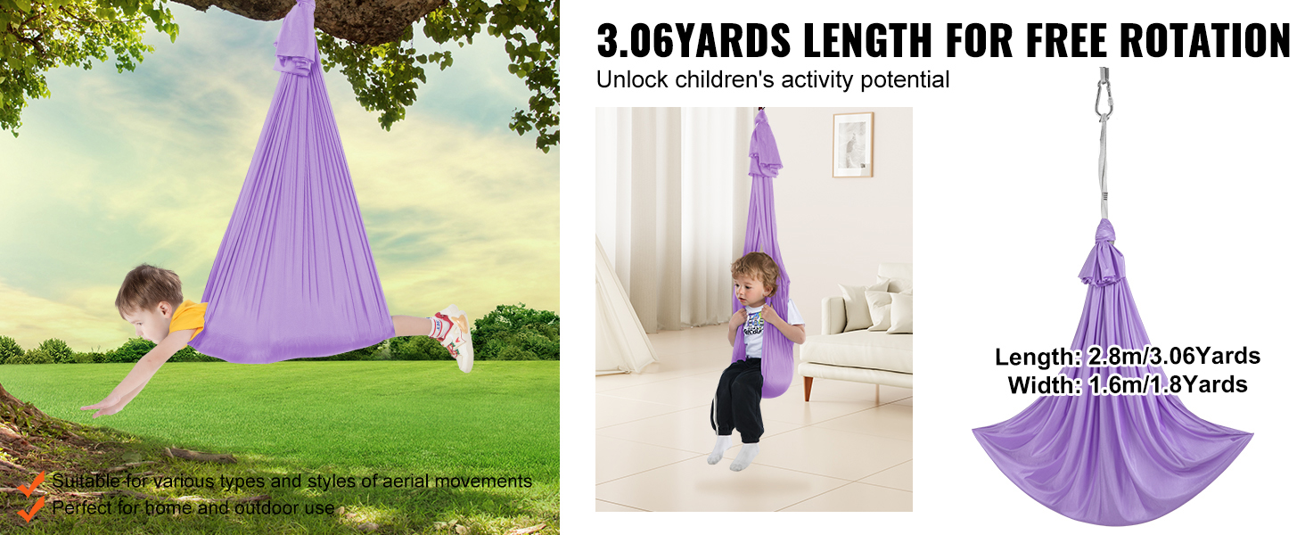 VEVOR sensory swing for children, 3.06 yards long, suitable for indoor and outdoor use.