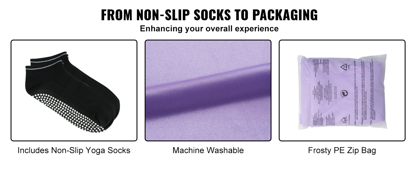 non-slip yoga socks, machine washable fabric, and frosty pe zip bag for VEVOR sensory swing.