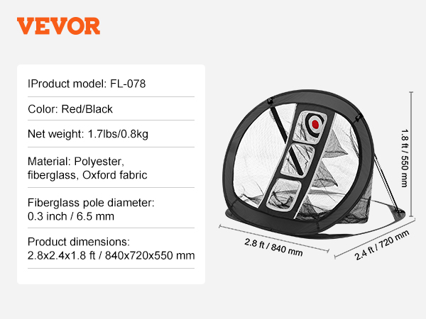 VEVOR golf chipping net with carrying bag, hitting mat, foam balls, and ground stakes included.