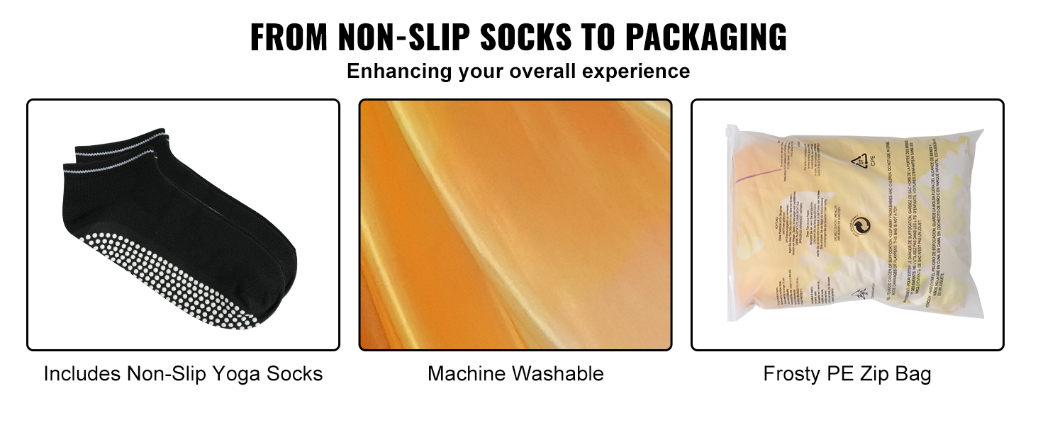 non-slip yoga socks, machine washable fabric, frosty pe zip bag for VEVOR aerial yoga hammock.
