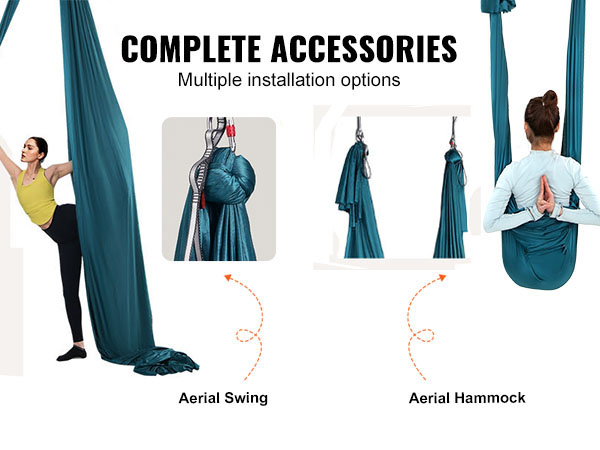 VEVOR aerial yoga hammock with steel carabiners and daisy chains for versatile aerial swing techniques.