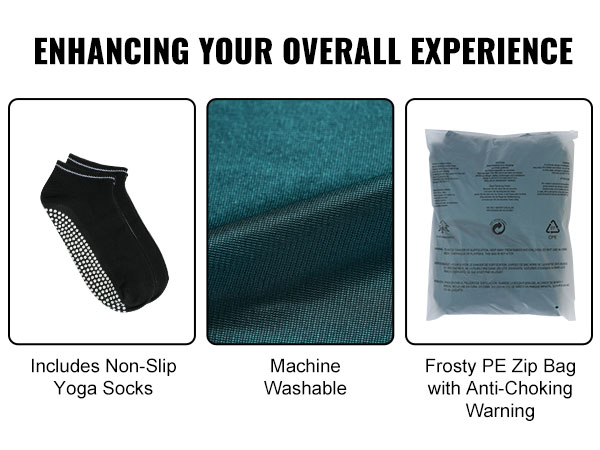 enhancing your experience with VEVOR aerial yoga hammock - non-slip socks, machine washable, pe zip bag.