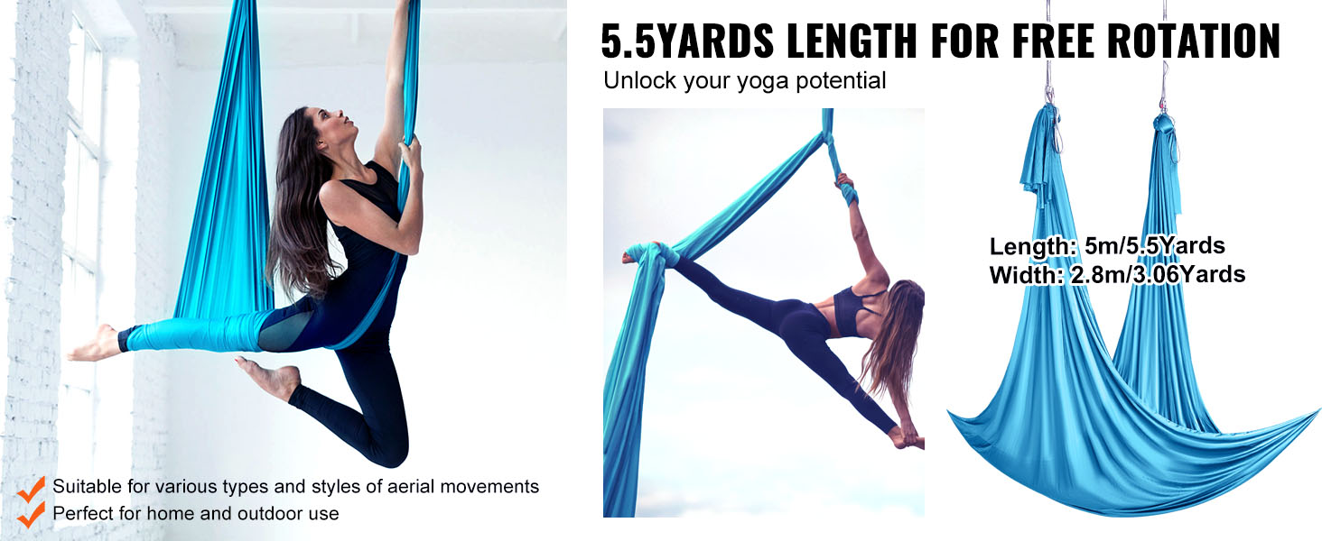 VEVOR aerial yoga hammock for versatile yoga movements, suitable for home and outdoor use.