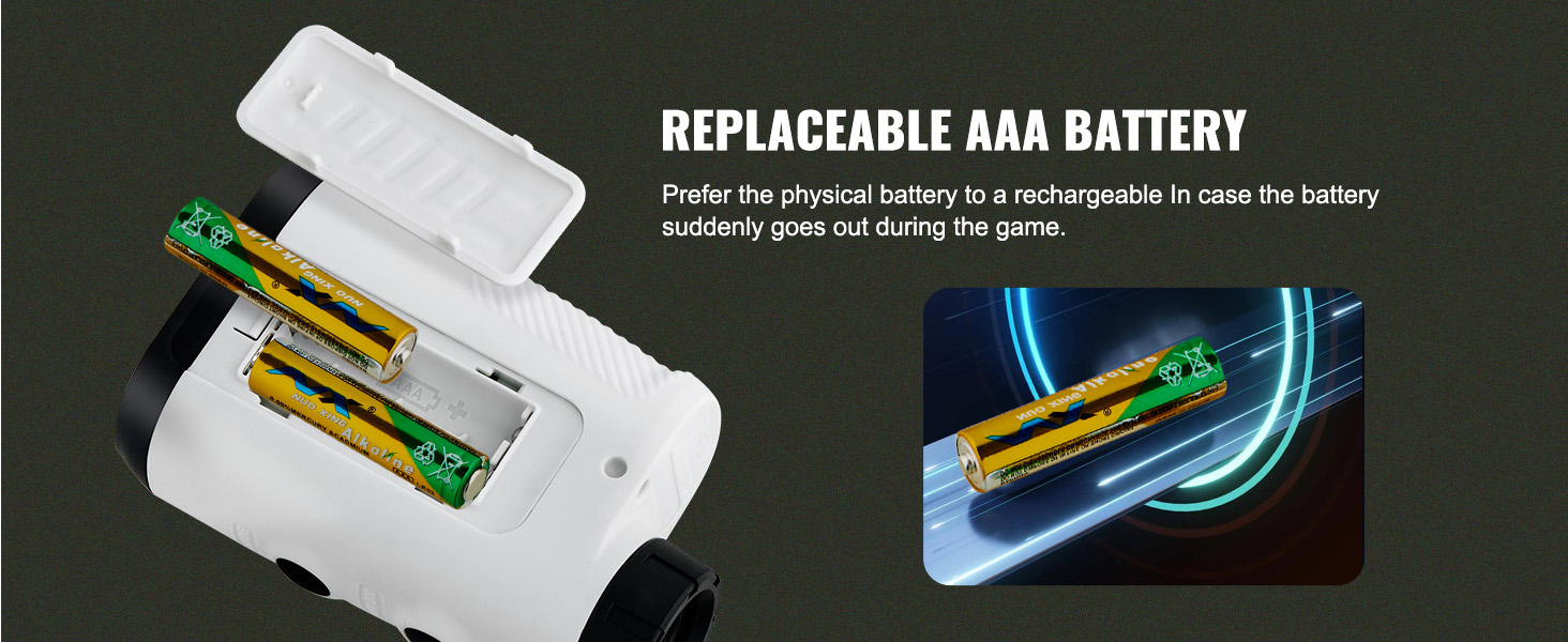 replaceable aaa battery compartment in VEVOR golf rangefinder, highlighting easy battery access.