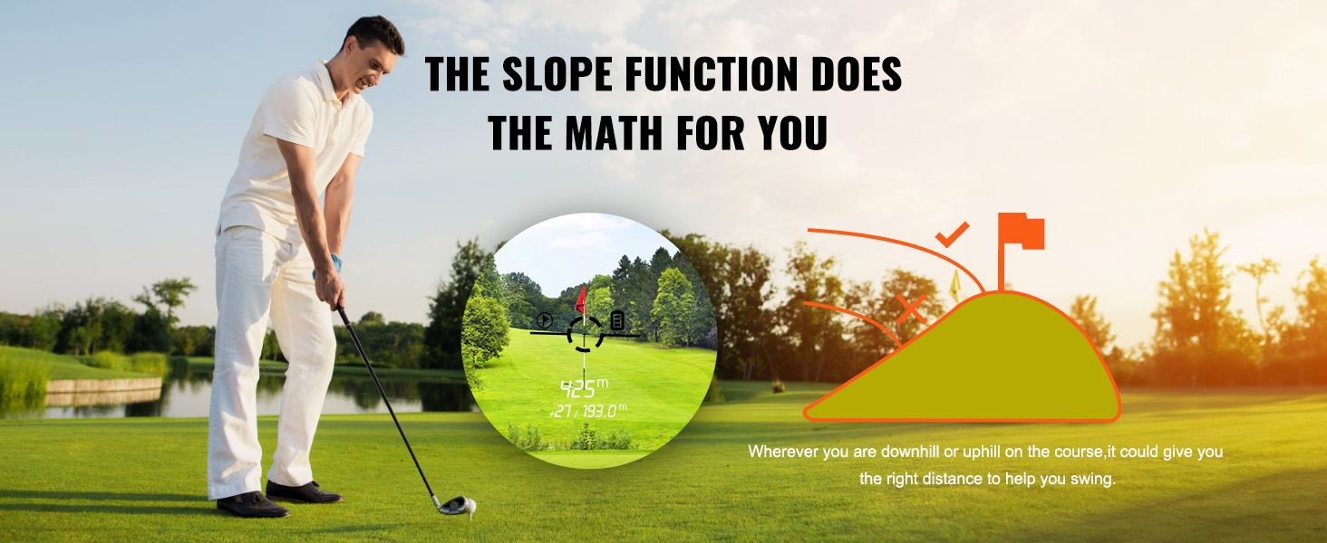 golfer using VEVOR slope function on the course with distance measurements.