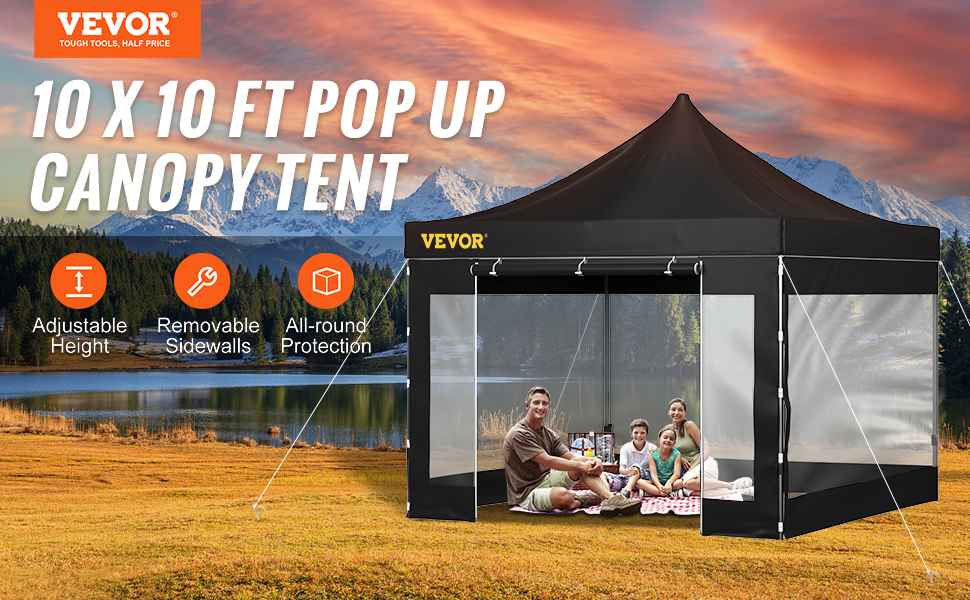 VEVOR pop-up nojume ar nojumēm 10x10 ar regulējamu augstumu, noņemamām sānu sienām un visaptverošu aizsardzību.