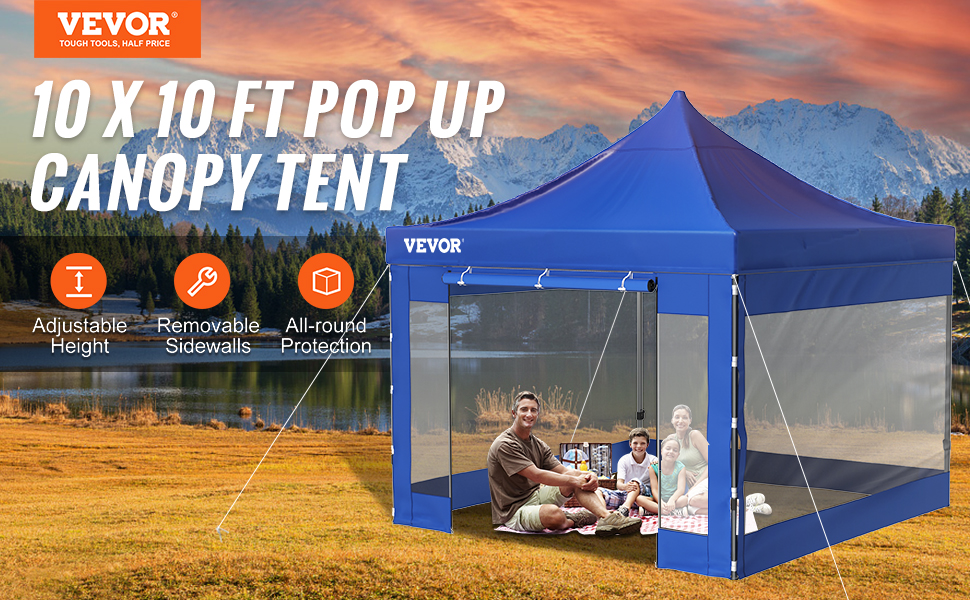 VEVOR pop up nojume ar nojumēm 10x10 ar regulējamu augstumu, noņemamām sānu sienām, āra uzstādīšanai.