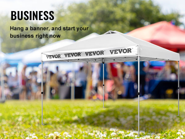 VEVOR saliekamā nojumes telts, kas uzstādīta rosīgā āra pasākumā ar krāsainām teltīm fonā.