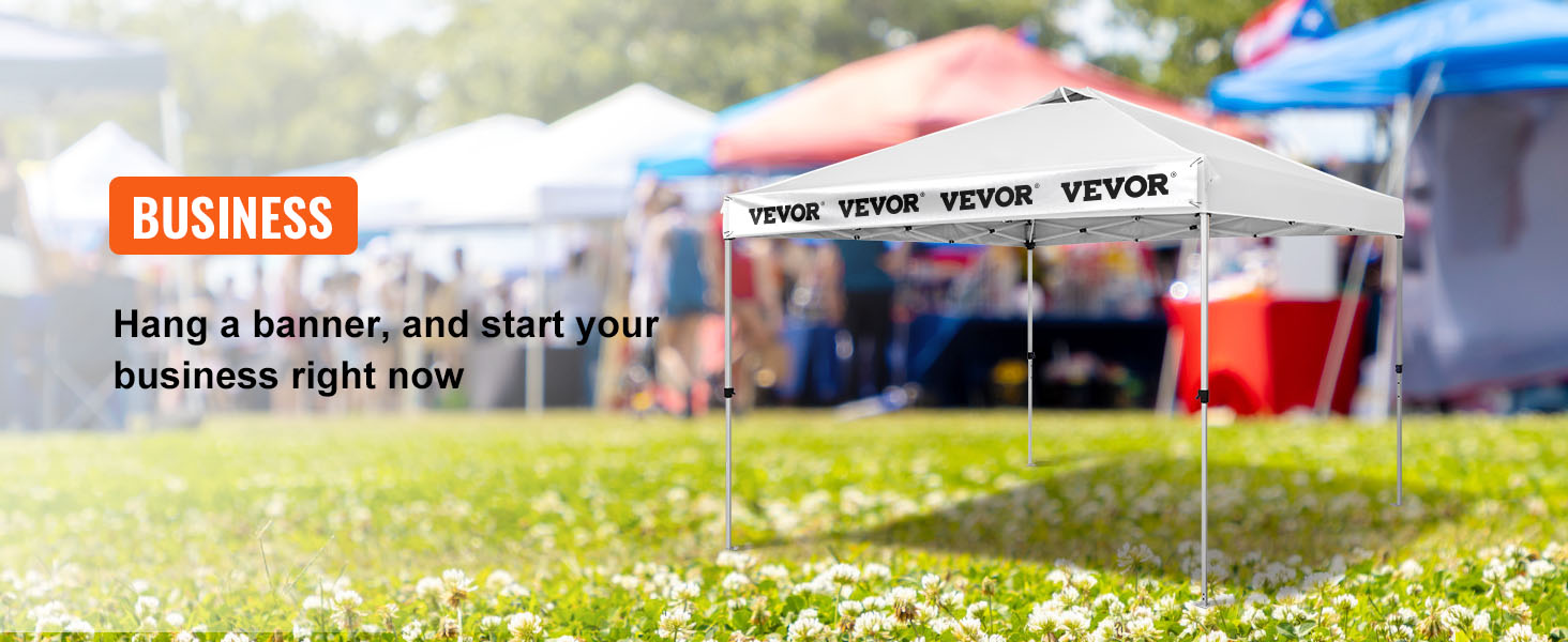 VEVOR saliekamā nojumes telts, kas uzstādīta rosīgā āra pasākumā ar krāsainām teltīm fonā.