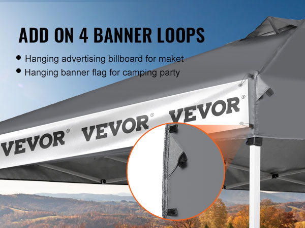 VEVOR saliekamā nojumes telts ar 4 baneru cilpām reklāmas vai kempinga baneriem.