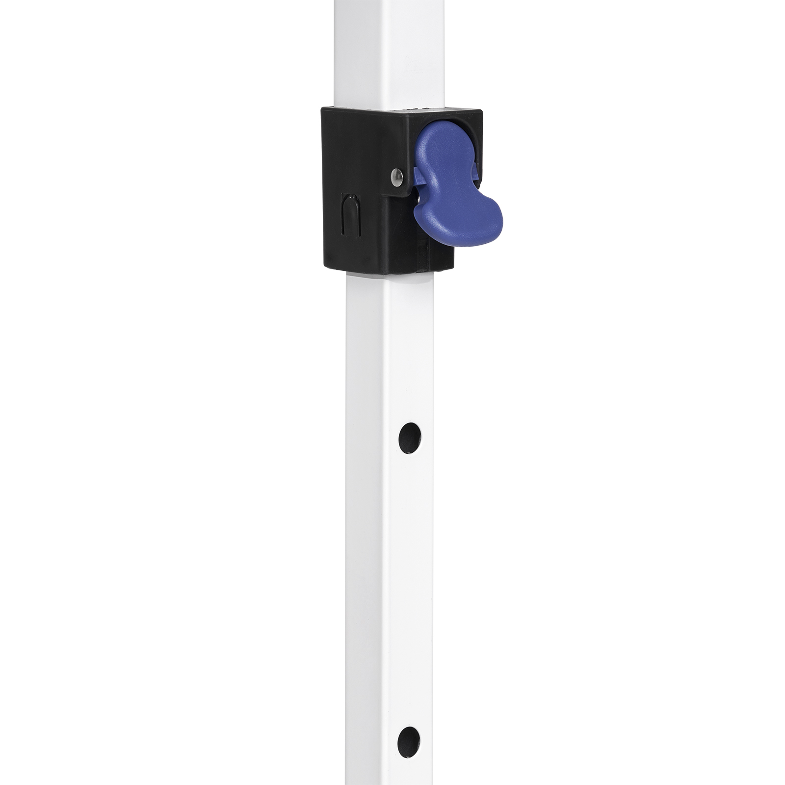VEVOR pop-up canopy tent adjustable height mechanism with blue lever and white frame.