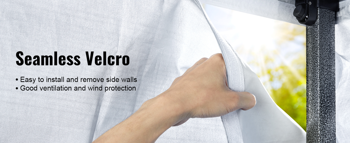 Навес VEVOR pop up с бесшовной застежкой-липучкой, легко устанавливается и снимается, обеспечивая хорошую вентиляцию.