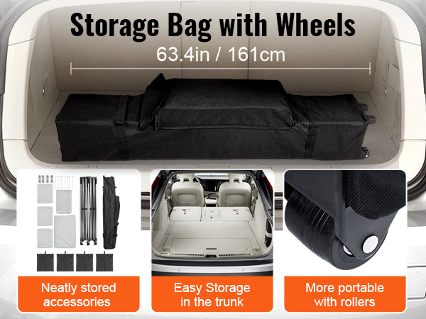 Сумка для хранения VEVOR pop up canopy с колесиками для удобной транспортировки, помещается в багажник автомобиля, 63,4 дюйма / 161 см.