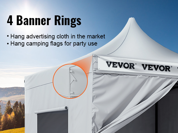 Навес VEVOR pop up с 4 баннерными кольцами для подвешивания рекламной ткани и кемпинговых флагов.