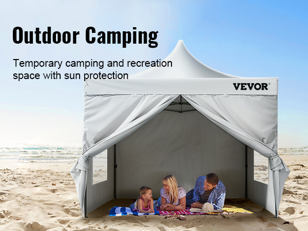 Навес VEVOR pop up на пляже обеспечивает защиту от солнца для кемпинга и отдыха на открытом воздухе.