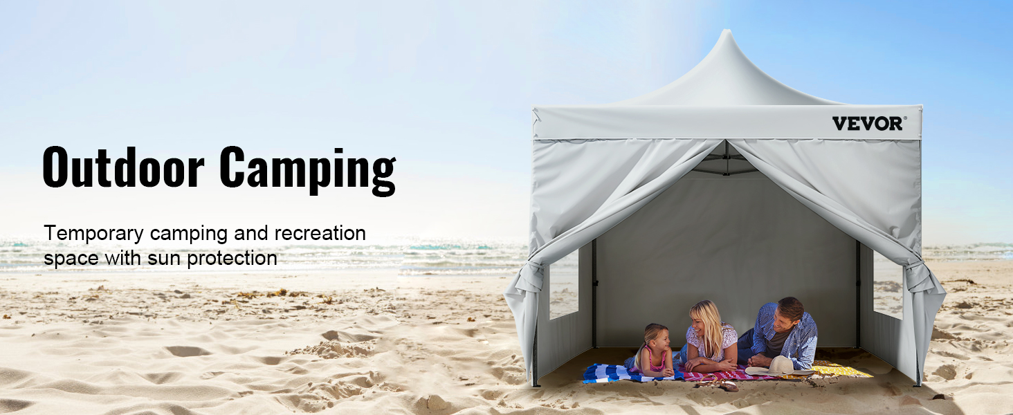 Навес VEVOR pop up на пляже обеспечивает защиту от солнца для кемпинга и отдыха на открытом воздухе.
