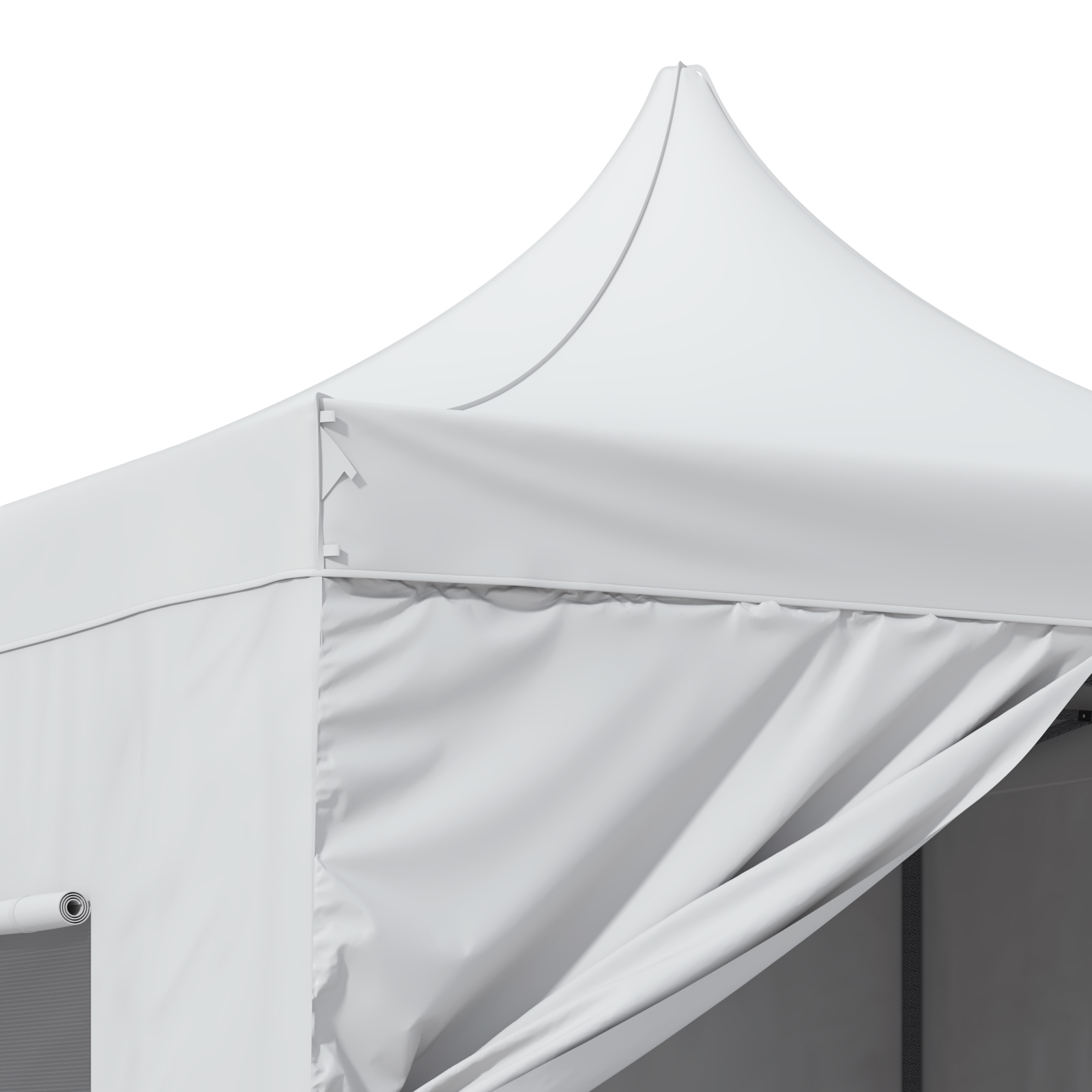 VEVOR pop up canopy with a white fabric cover and partially open side panel.