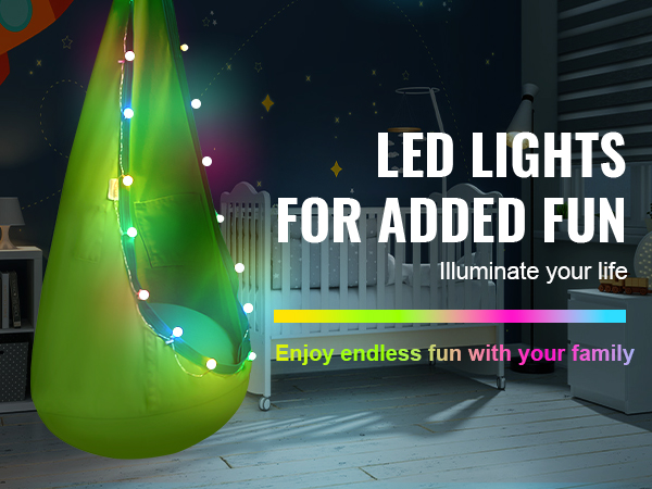 VEVOR kids pod swing seat with led lights for added fun in a cozy nursery setup.
