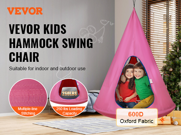 VEVOR kids nest swing chair, suitable for indoor and outdoor use, showcased near a christmas tree.