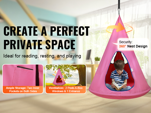 create a perfect private space with the VEVOR kids nest swing chair, ideal for reading, resting, and playing.