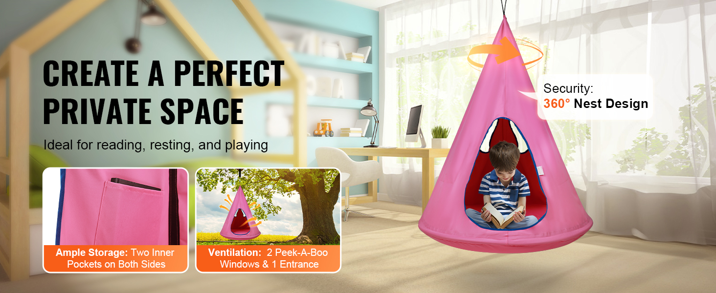create a perfect private space with the VEVOR kids nest swing chair, ideal for reading, resting, and playing.