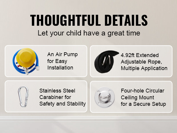 VEVOR kids nest swing chair accessories: air pump, adjustable rope, stainless steel carabiner, ceiling mount