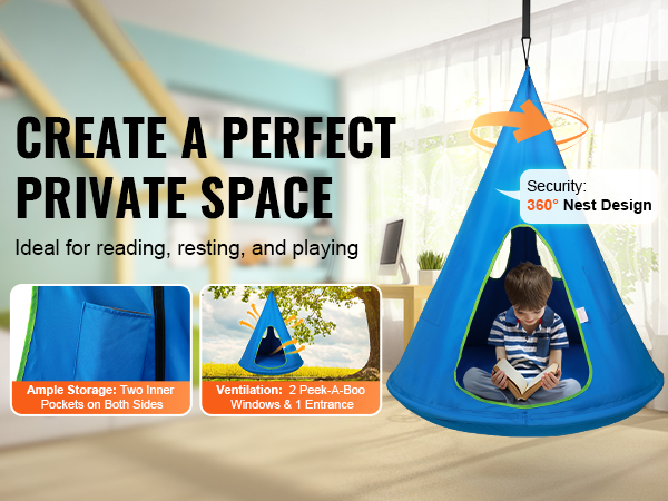 create a perfect private space with the VEVOR kids hammock chair. ideal for reading, resting, and playing.