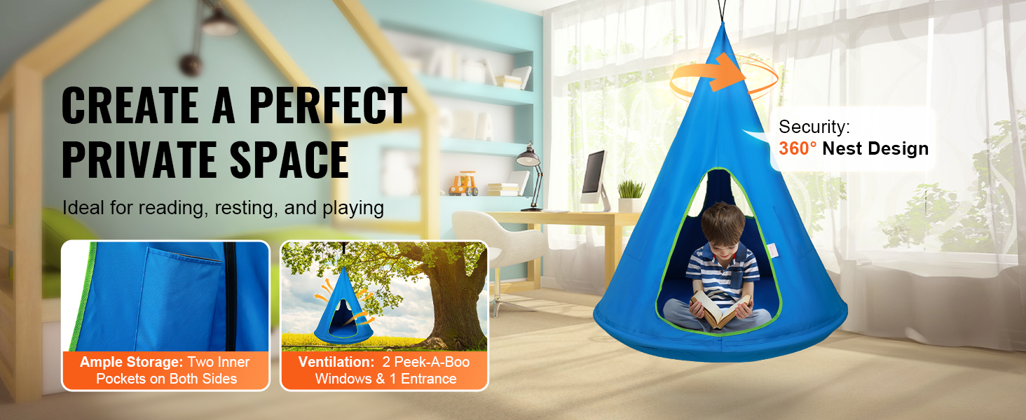 create a perfect private space with the VEVOR kids hammock chair. ideal for reading, resting, and playing.