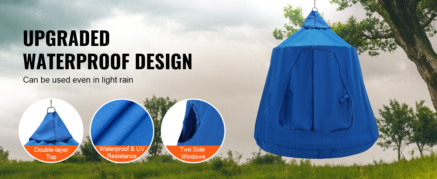 VEVOR hanging tree tent with upgraded waterproof design, double-layer top, and side windows.