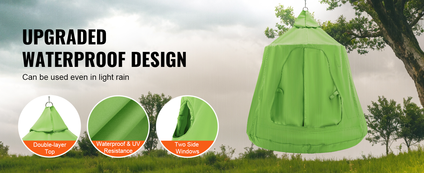 VEVOR hanging tree tent with upgraded waterproof design, double-layer top, and two side windows.