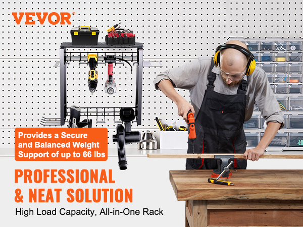VEVOR power tool organizer with high load capacity, professional organized tool rack, and secure weight support.