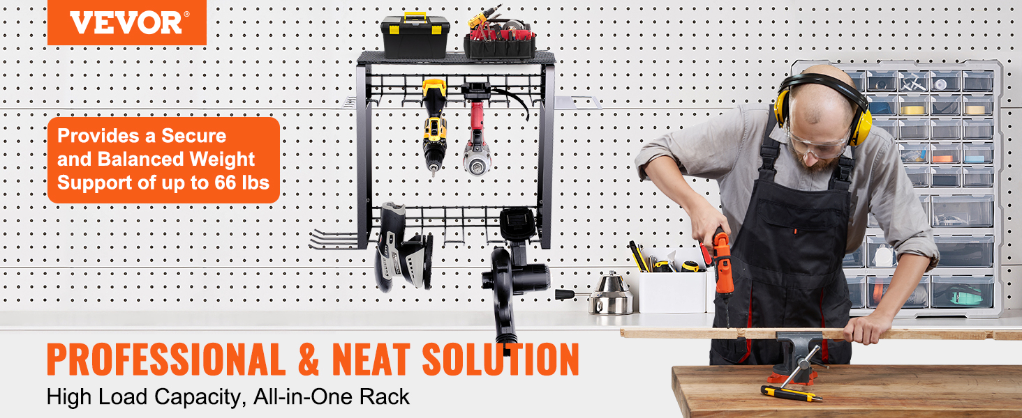 VEVOR power tool organizer with high load capacity, professional organized tool rack, and secure weight support.