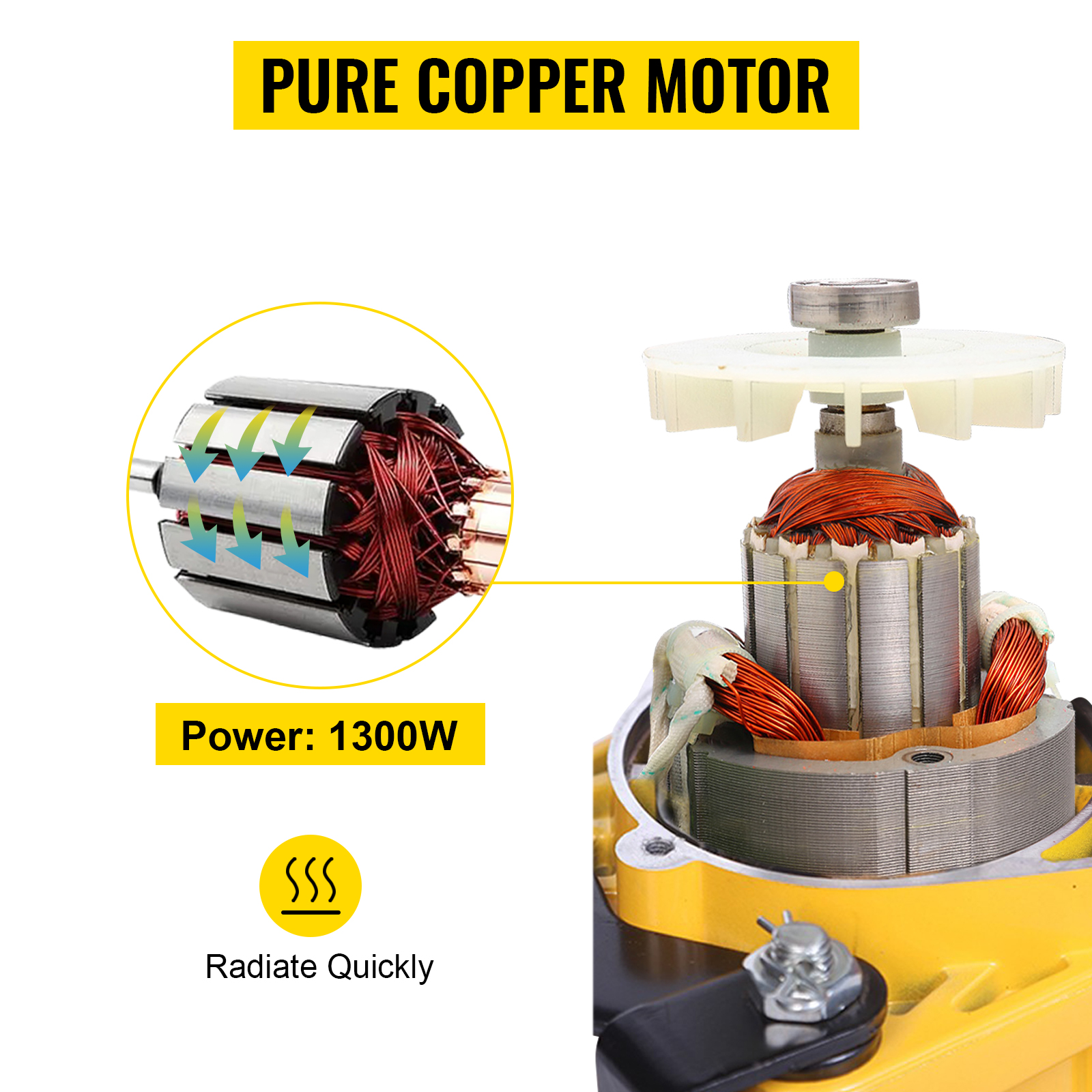pure copper motor with 1300w for VEVOR electric chain hoist, fast heat dissipation.