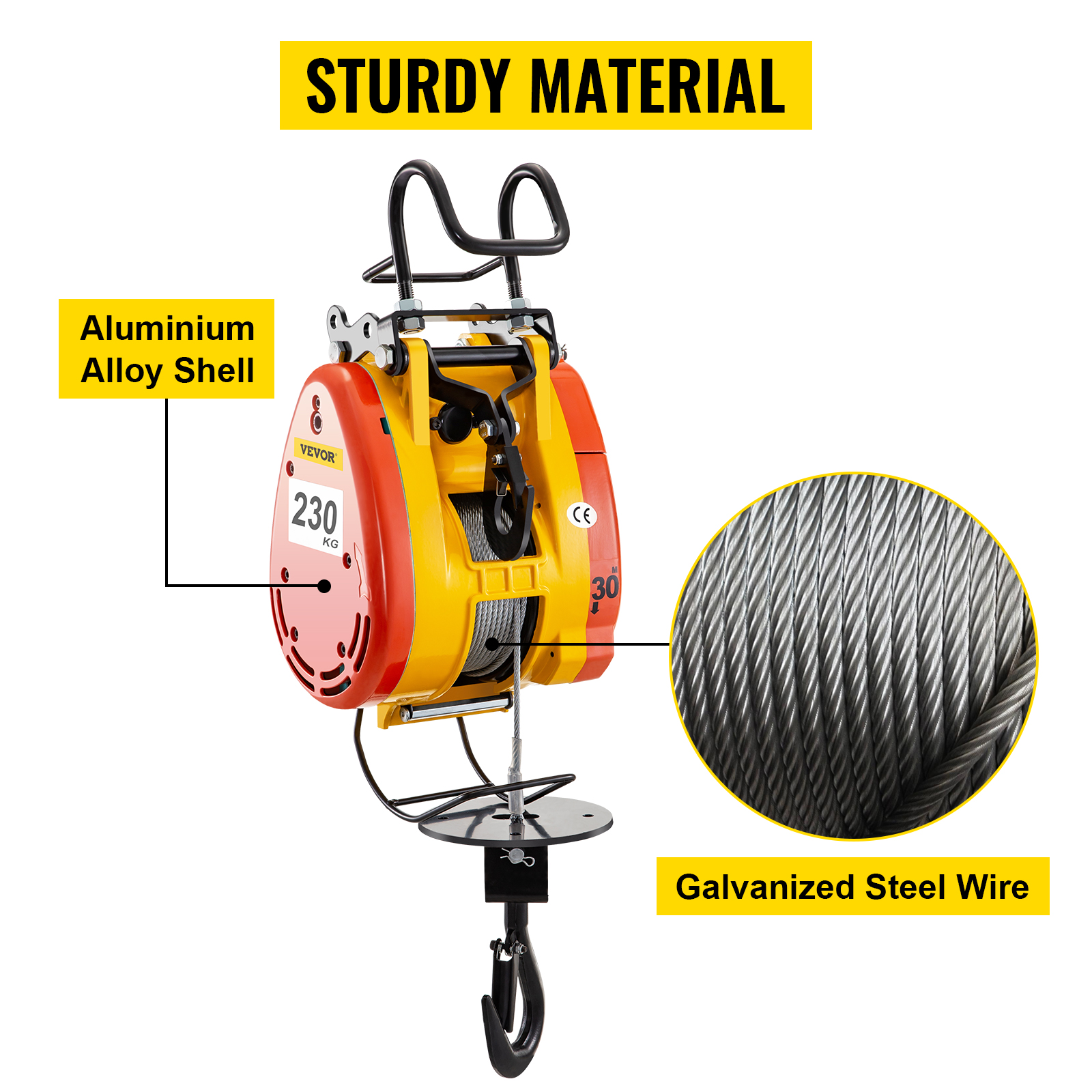 VEVOR electric chain hoist, aluminium alloy shell with galvanized steel wire