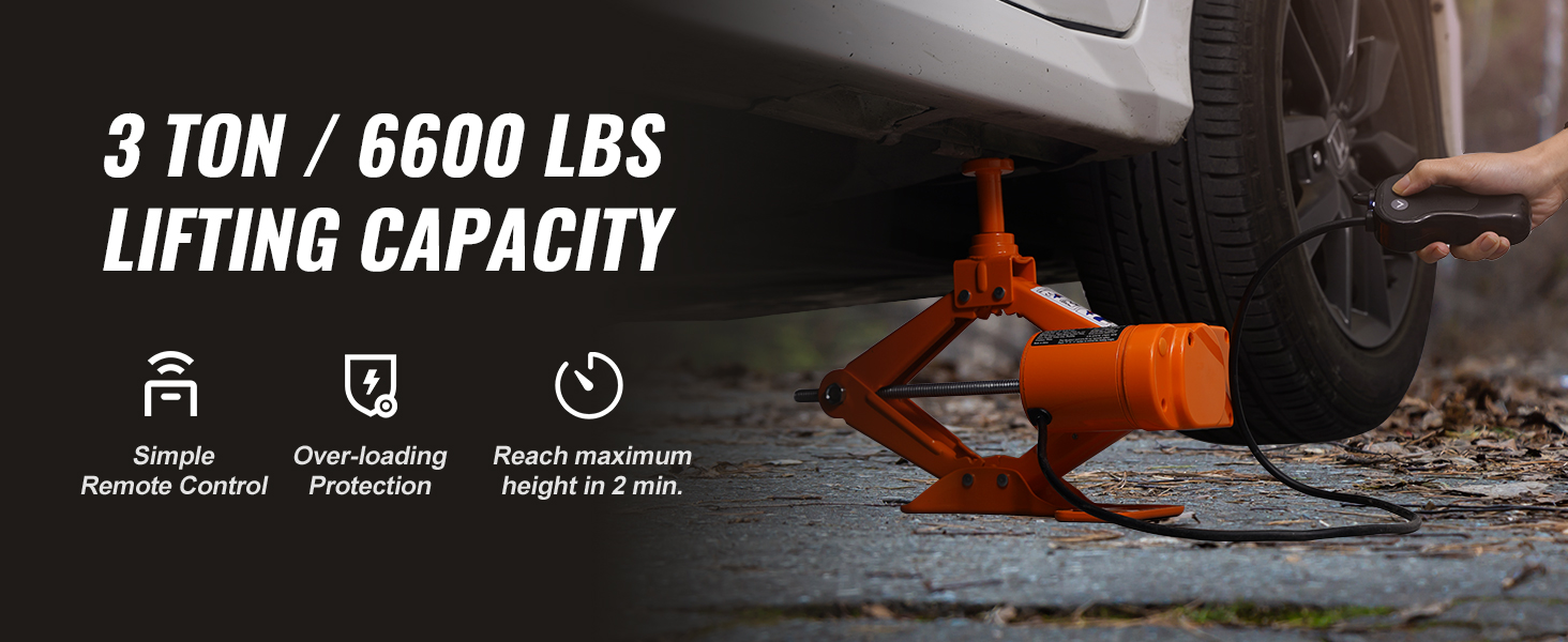 Домкрат для электромобилей VEVOR поднимает автомобиль грузоподъемностью 3 тонны / 6600 фунтов с дистанционным управлением в руке.