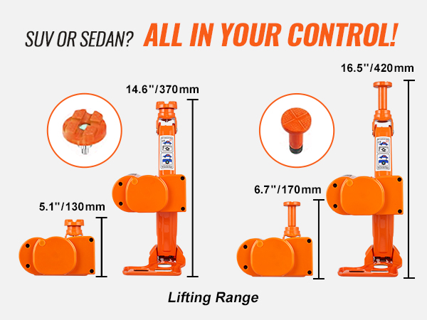 Домкрат для электромобилей VEVOR демонстрирует основные характеристики грузоподъемности внедорожников или седанов с оранжевыми домкратами соответствующих размеров.