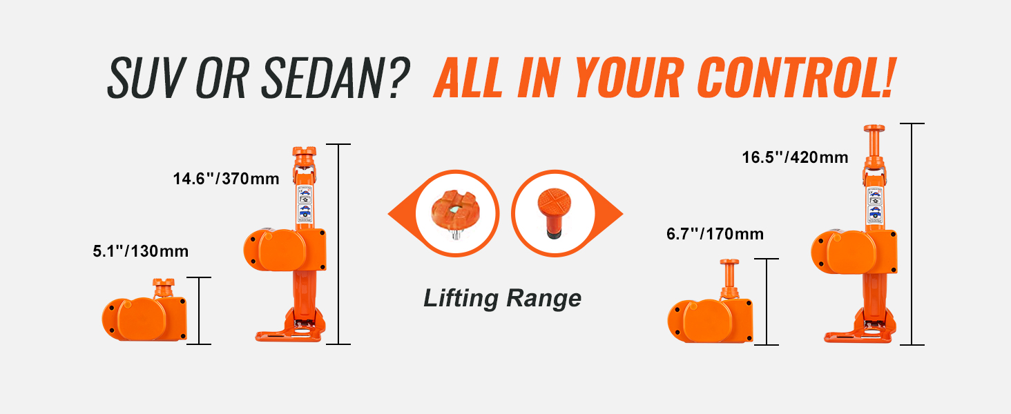 Домкрат для электромобилей VEVOR демонстрирует основные характеристики грузоподъемности внедорожников или седанов с оранжевыми домкратами соответствующих размеров.