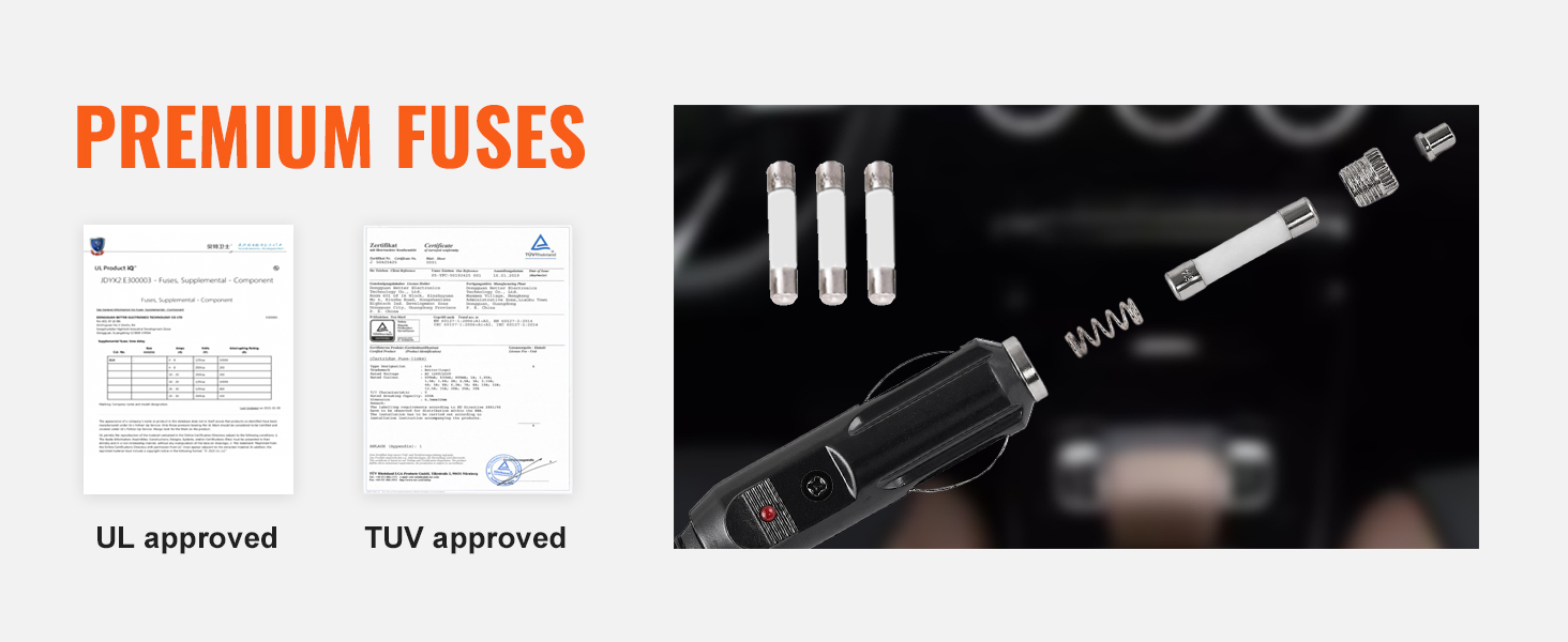 предохранители премиум-класса с одобрением ul и tuv наряду с компонентами предохранителя и электрического устройства.