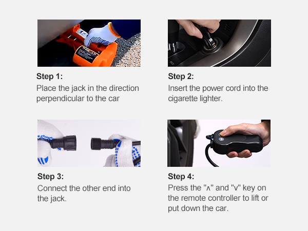 инструкции по использованию домкрата для электромобиля VEVOR: установите домкрат, вставьте шнур питания, подсоедините и поднимите автомобиль.