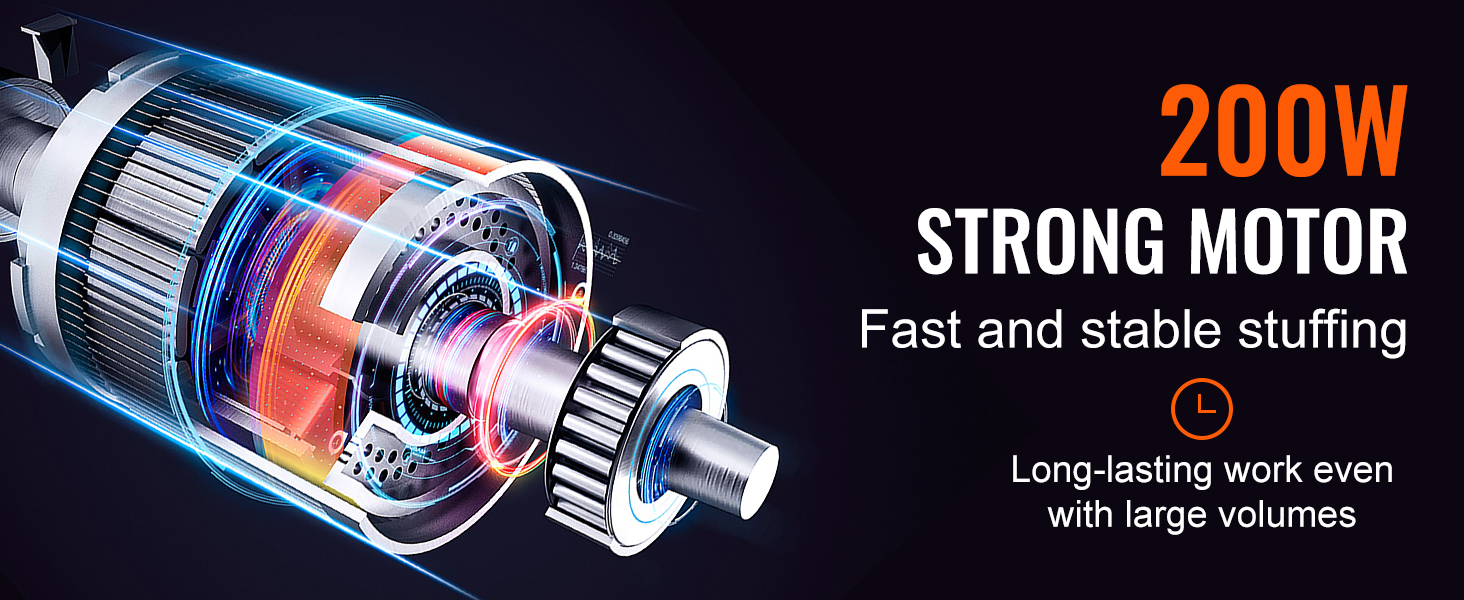 200w strong motor of VEVOR electric sausage stuffer, fast and stable stuffing for large volumes