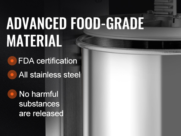 VEVOR electric sausage stuffer with fda certification, all stainless steel, and no harmful substances.