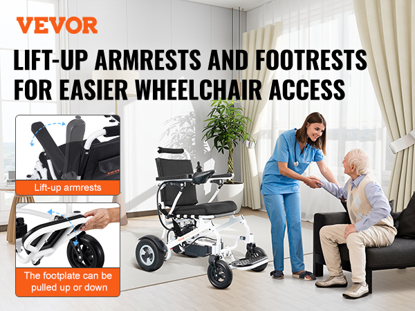 VEVOR electric wheelchair with lift-up armrests and footrests for easier access in a home setting.