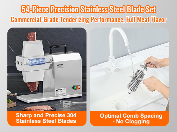 VEVOR commercial meat tenderizer with 54-piece stainless steel blade set for precise tenderizing.