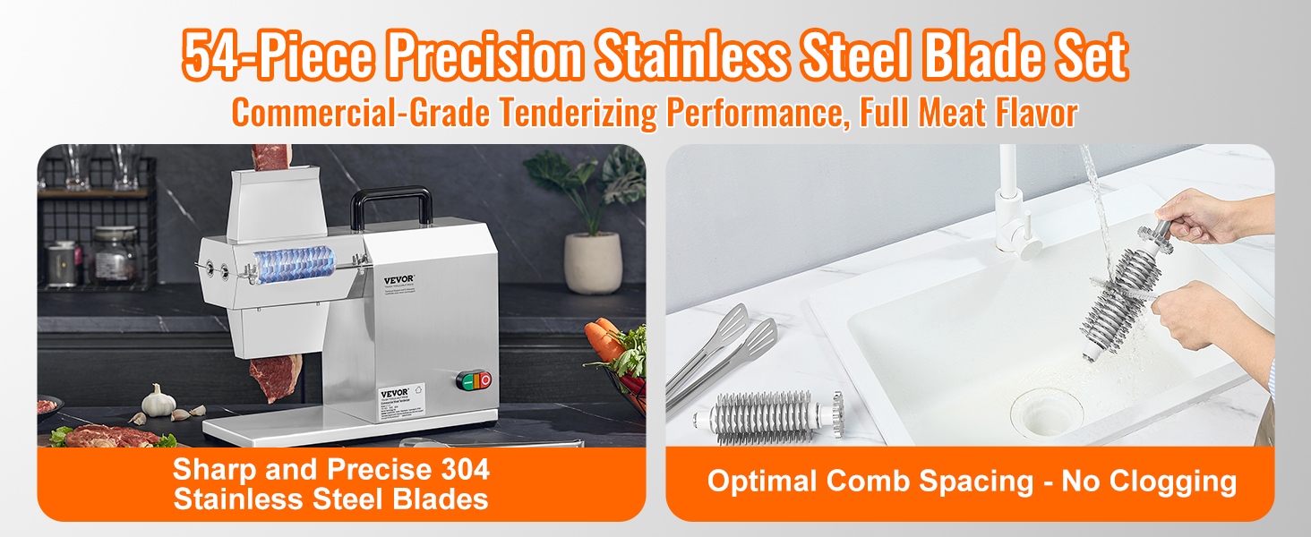 VEVOR commercial meat tenderizer with 54-piece stainless steel blade set for precise tenderizing.