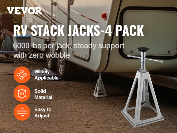 VEVOR rv stabilizer jacks, 4-pack, 6000 lbs per jack, providing steady support and easy adjustment.