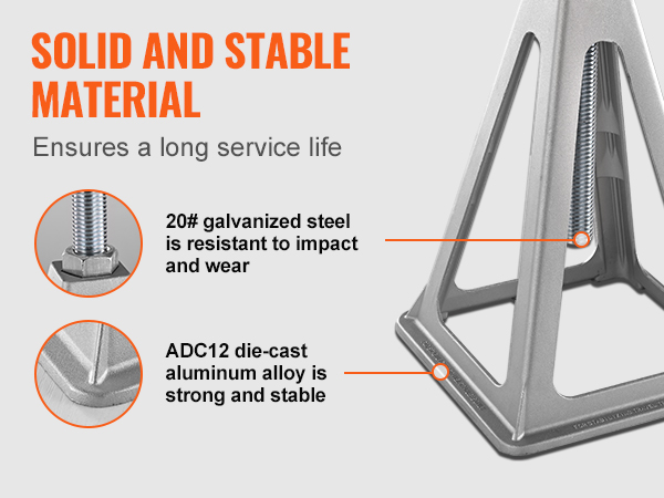 VEVOR rv stabilizer jacks with 20# galvanized steel and adc12 die-cast aluminum for durability.