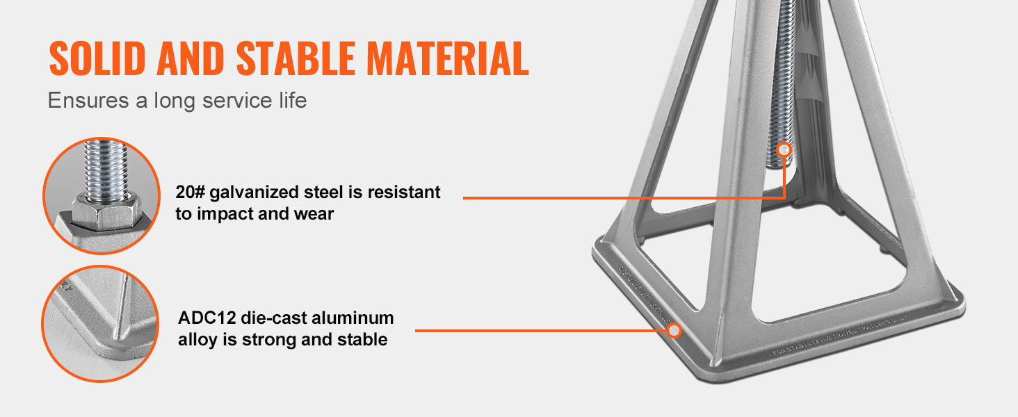 VEVOR rv stabilizer jacks with 20# galvanized steel and adc12 die-cast aluminum for durability.