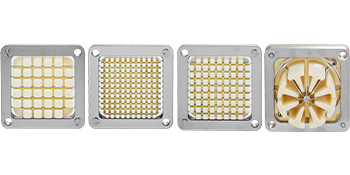 four interchangeable cutting blades for the VEVOR electric french fry cutter.