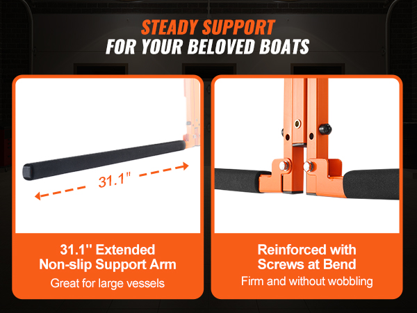 VEVOR kayak ceiling storage rack with 31.1" non-slip support arm, reinforced with screws for stability.